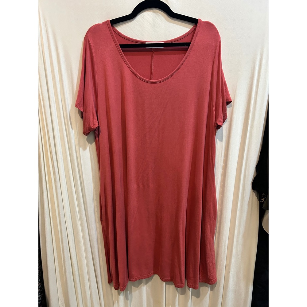 Belaroi 3X‎ Coral Pink Short Sleeve Casual Knit T-Shirt Dress